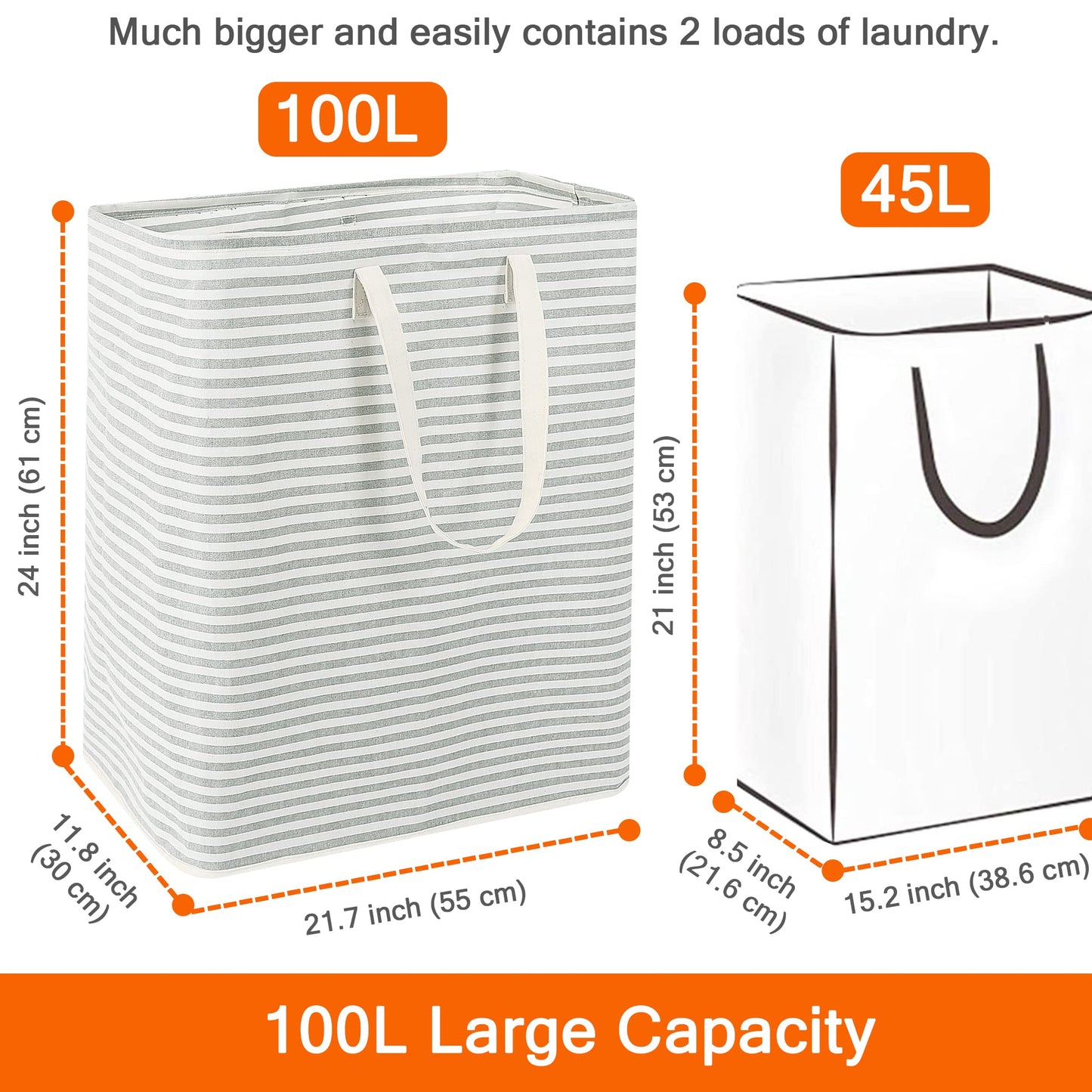 100L Freestanding Laundry Hamper Clothes Storage Basket